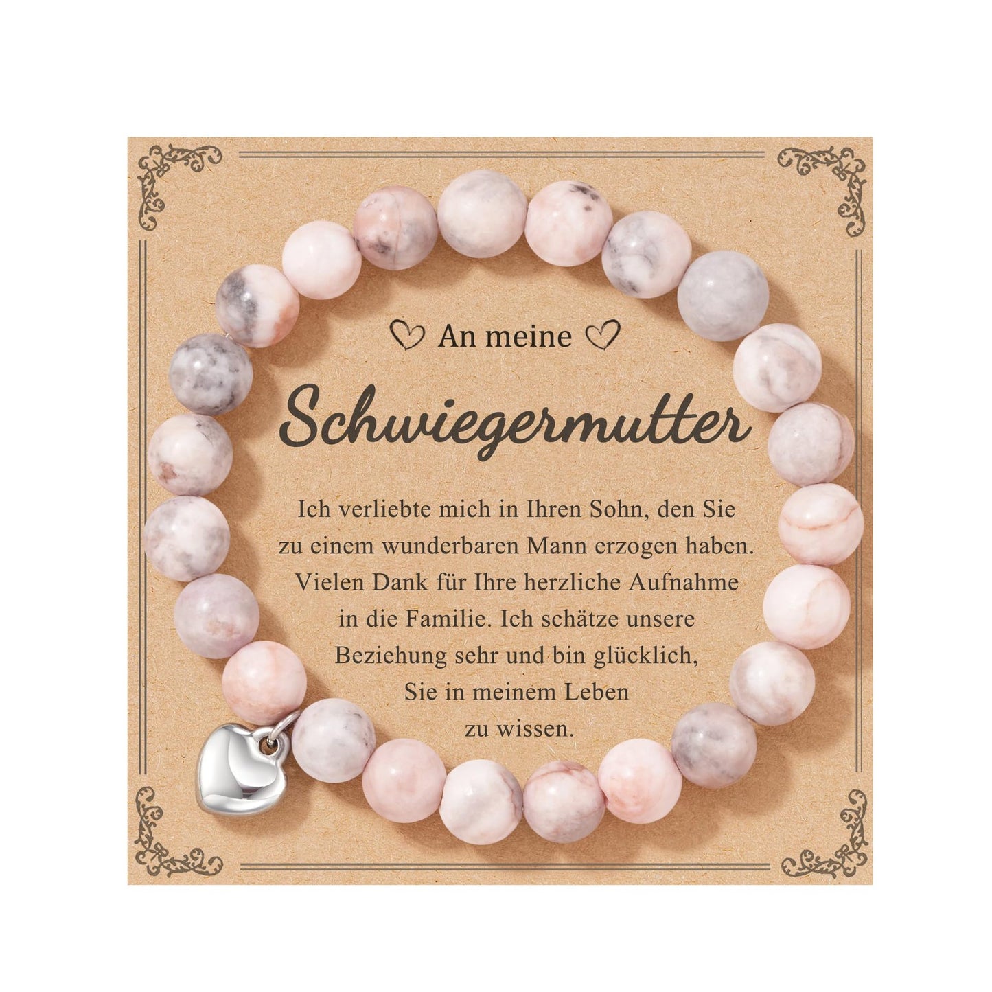 Unisex Heart Natural Stone Beaded Bracelet
