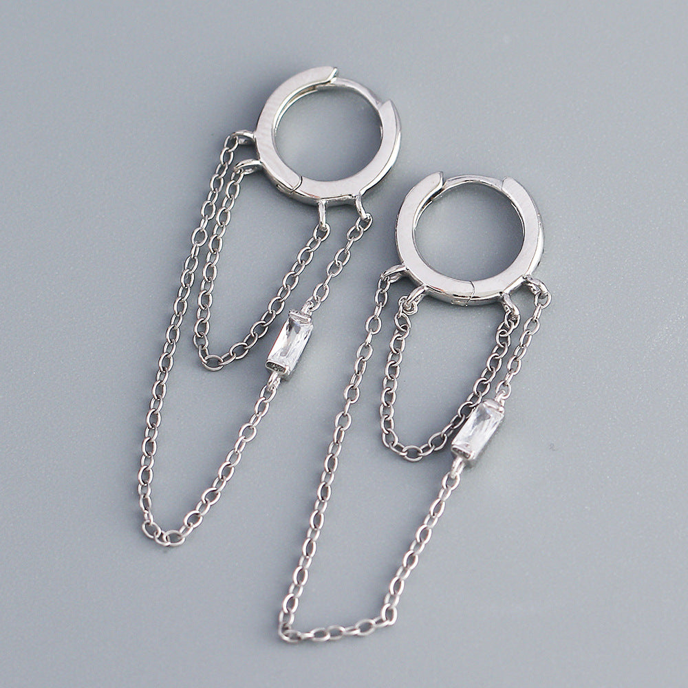 Eleganti Orecchini a Nappa Rotondi con Intarsio di Strass in Argento Sterling 925 Geometrici