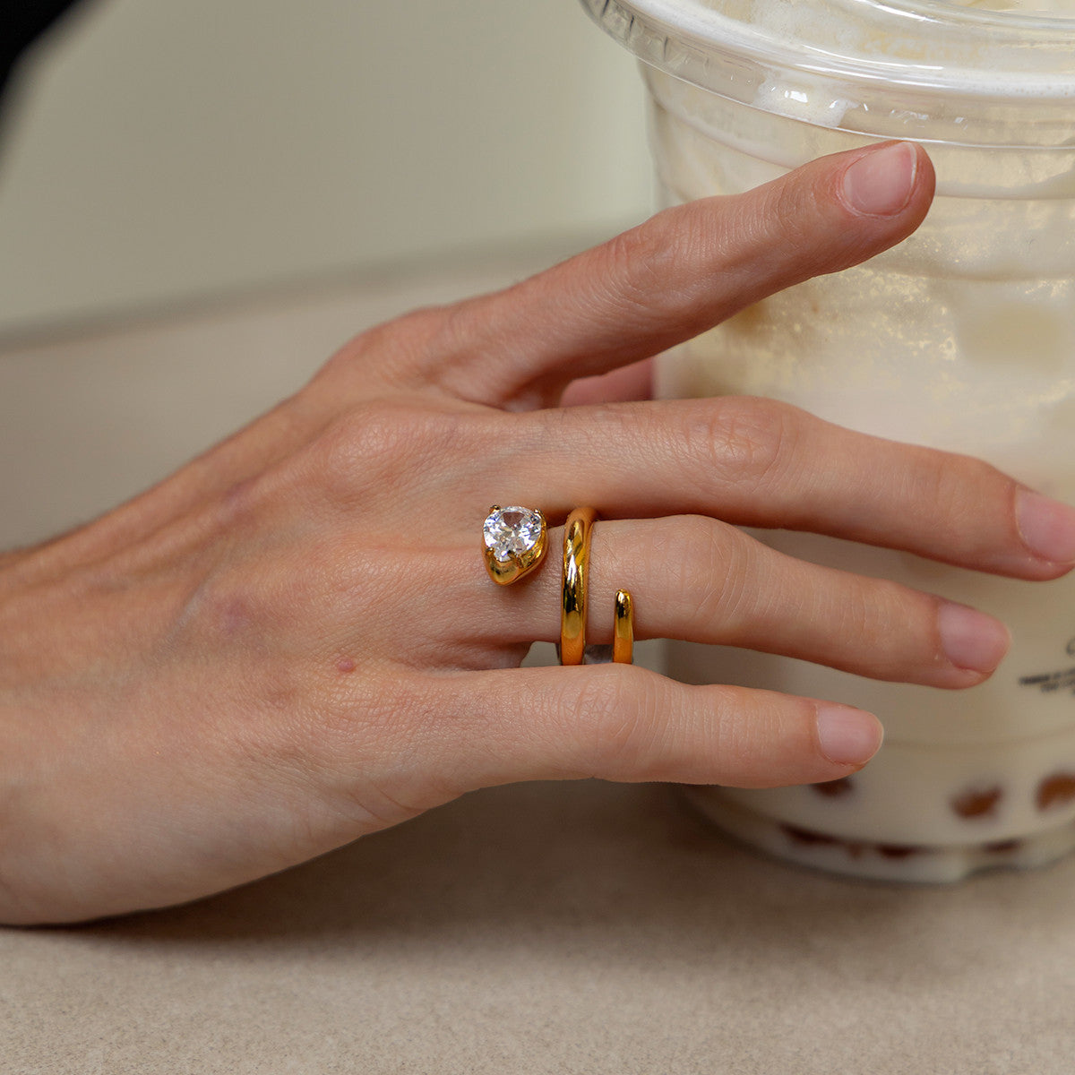 Luxury Elegant PVD Plated Stainless Steel Snake Shape Ring with Cubic Zirconia Inlay for Women