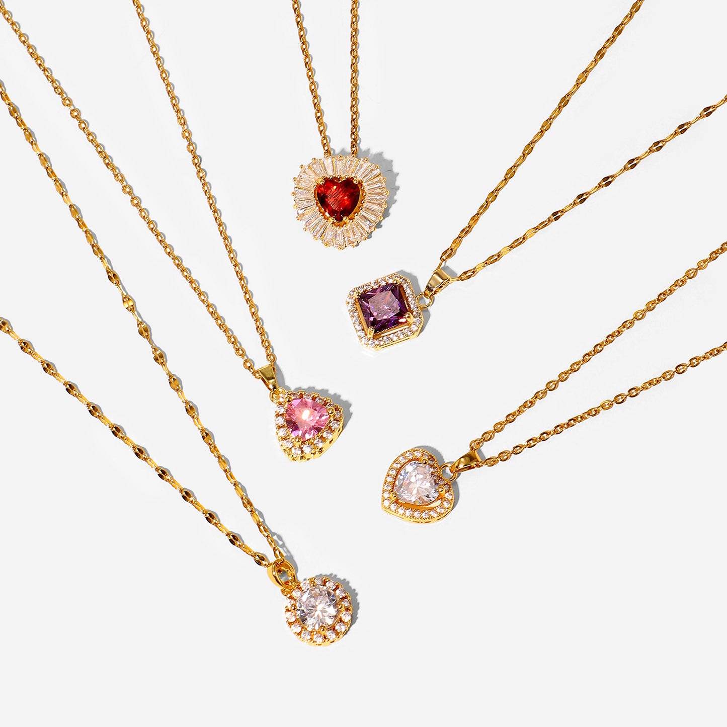 Trendy 18K Gold Plated Stainless Steel Necklace with Purple Square Zircon Pendant for Women