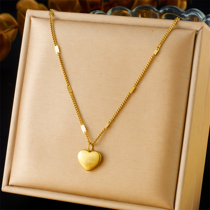 Minimalist Business Gold Plated Stainless Steel Heart Pendant Necklace Singapore Chain for Women