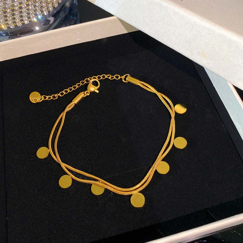 Geometric Titanium Steel Plated Bracelet with Smile Element
