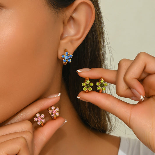 Pendientes de acero inoxidable con diseño floral dulce