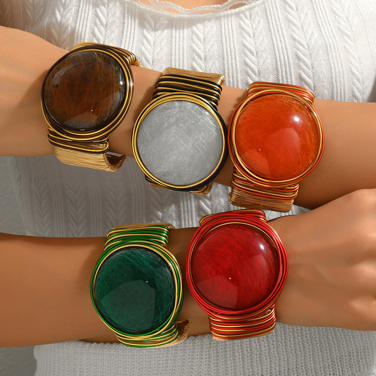 Pulsera geométrica de lujo para mujer con incrustaciones de piedras preciosas, brazalete ajustable de aleación de zinc para la elegancia diaria