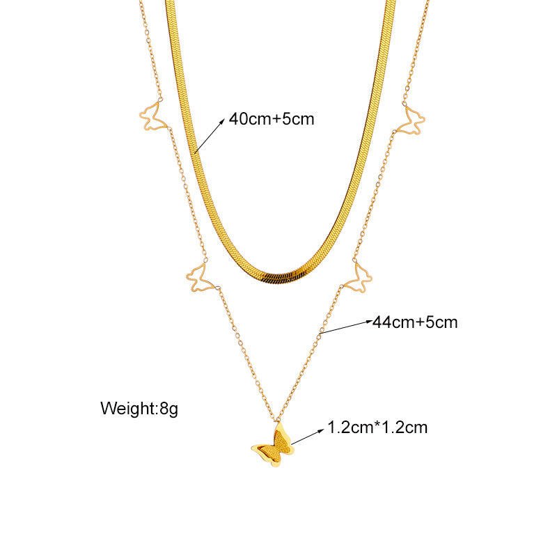 Minimalist Double-Layer Hollow Butterfly Pendant Necklace in Titanium Steel with Plated Finish for Women