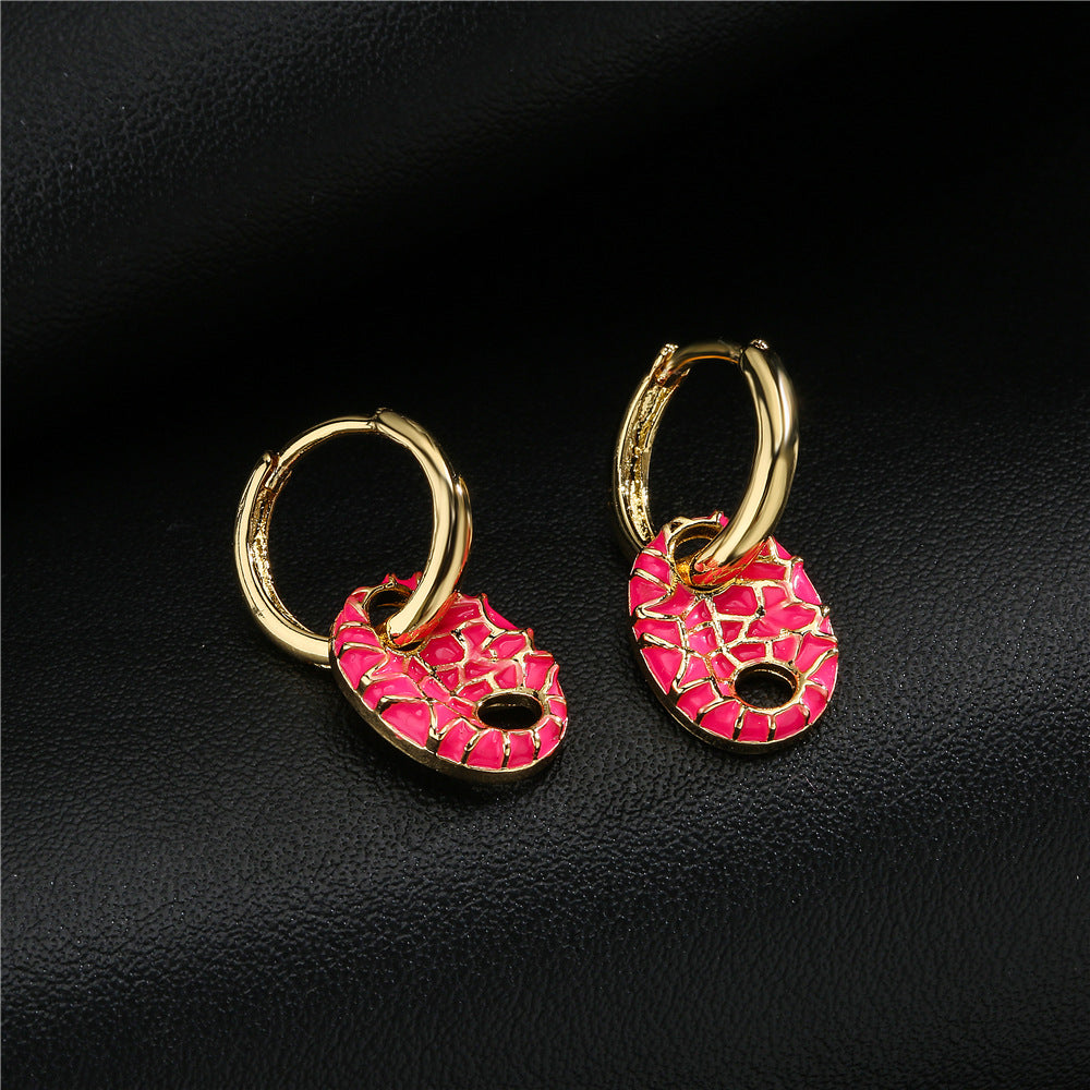 Colorful Drip Oil Geometric Gold Plated Brass Earrings for Women