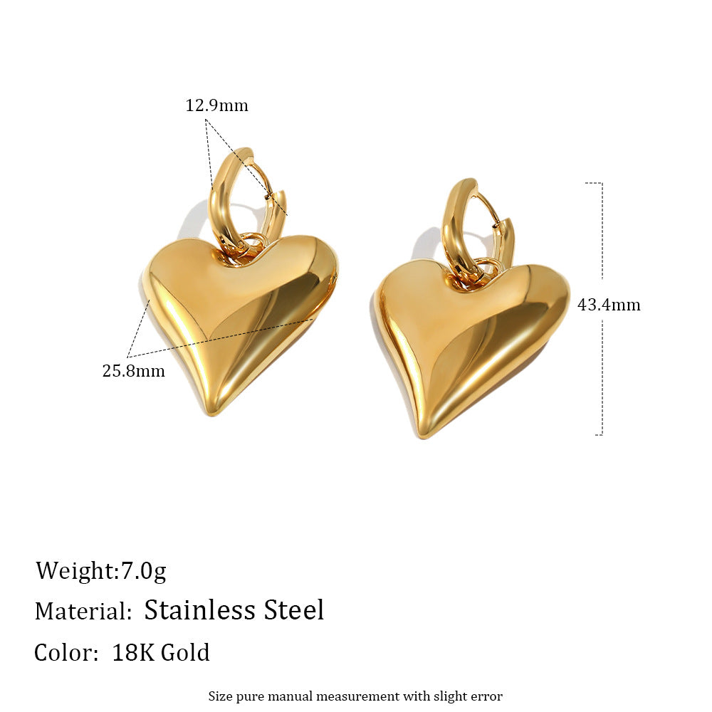 Minimalist Geometric Stainless Steel 18K Gold Plated Smooth Heart Stud Earrings for Women