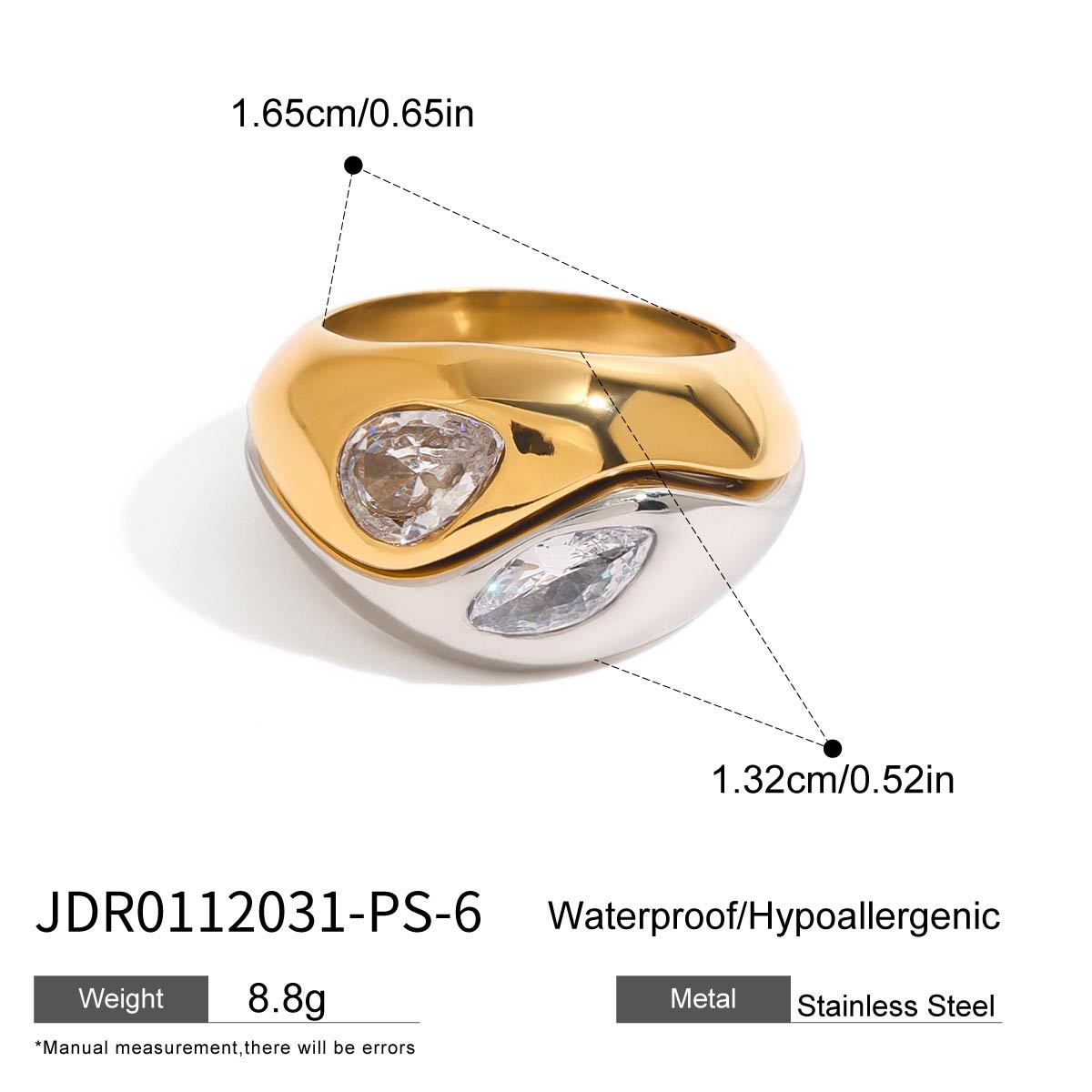 Minimalist Geometric Stainless Steel Plated Ring with Rhinestones for Women