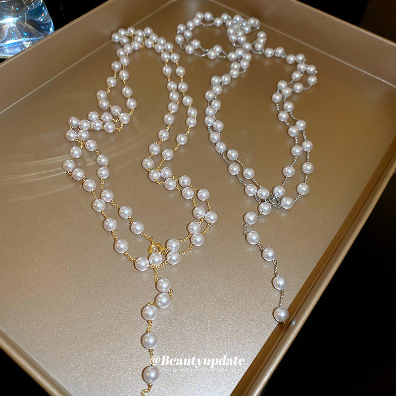 Collana da donna in perle multistrato stile vintage francese elegante con ciondolo a forma geometrica catena clavicola delicata accessorio di lusso sofisticato