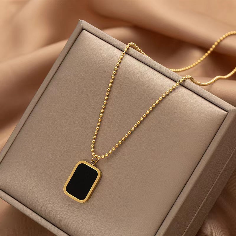 Geometric Titanium Steel Plated Pendant Necklace with Snake Chain for Women