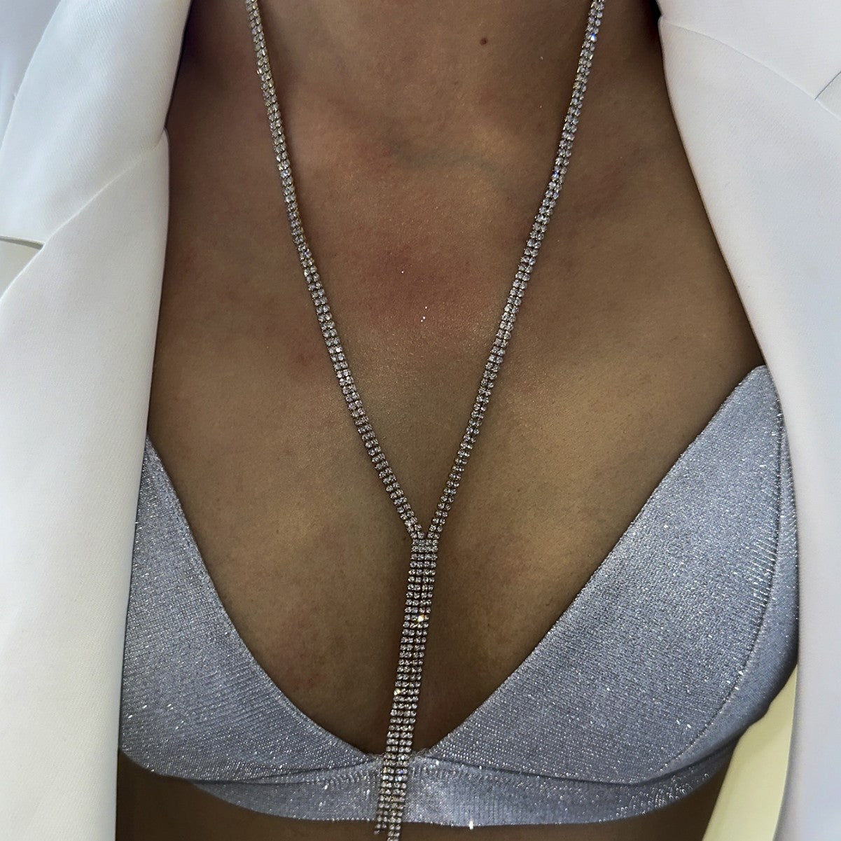 Collar con borla de aleación con incrustaciones de diamantes de imitación geométricos de lujo minimalista para mujer