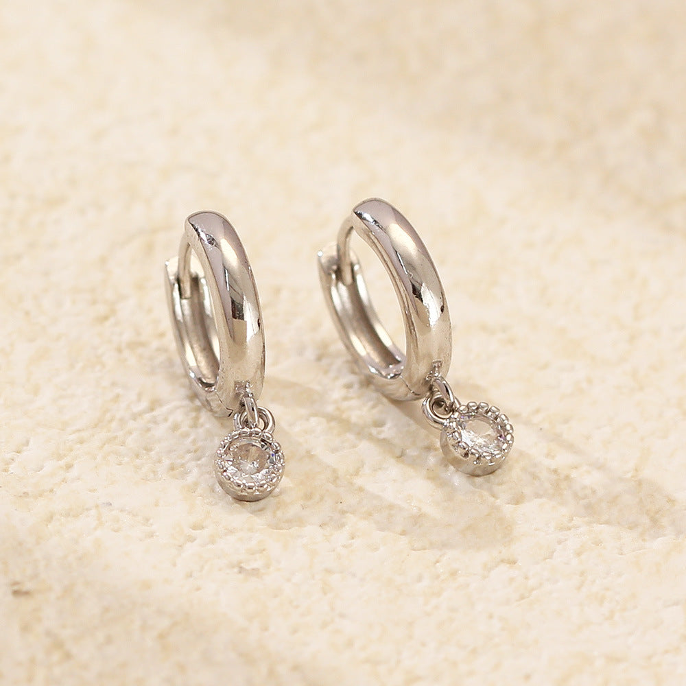 Luxury 925 Sterling Silver Geometric Round Plated Cubic Zirconia Hoop Earrings for Women