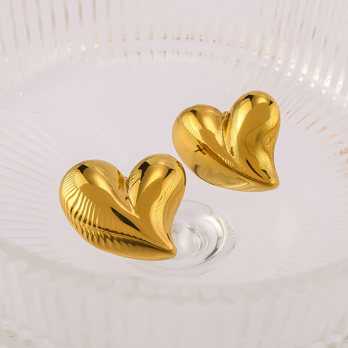 Minimalist Asymmetrical Heart-Shaped Stainless Steel Earrings for Women with 18K Gold Plating
