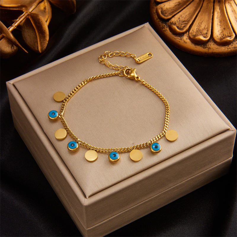 Bracciale Minimalista in Acciaio al Titanio a Strati con Ciondolo a Cuore, Cerchio, Sorriso, Farfalla e Occhio