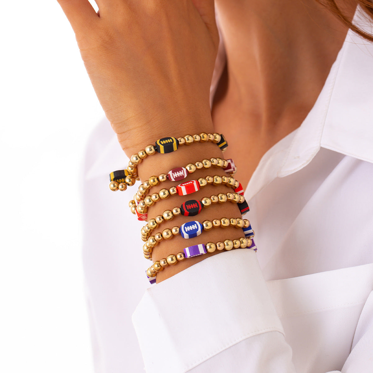 Stackable Geometric and Letter-Shaped Polymer Clay Bracelet Set for Women with Handcrafted Finish