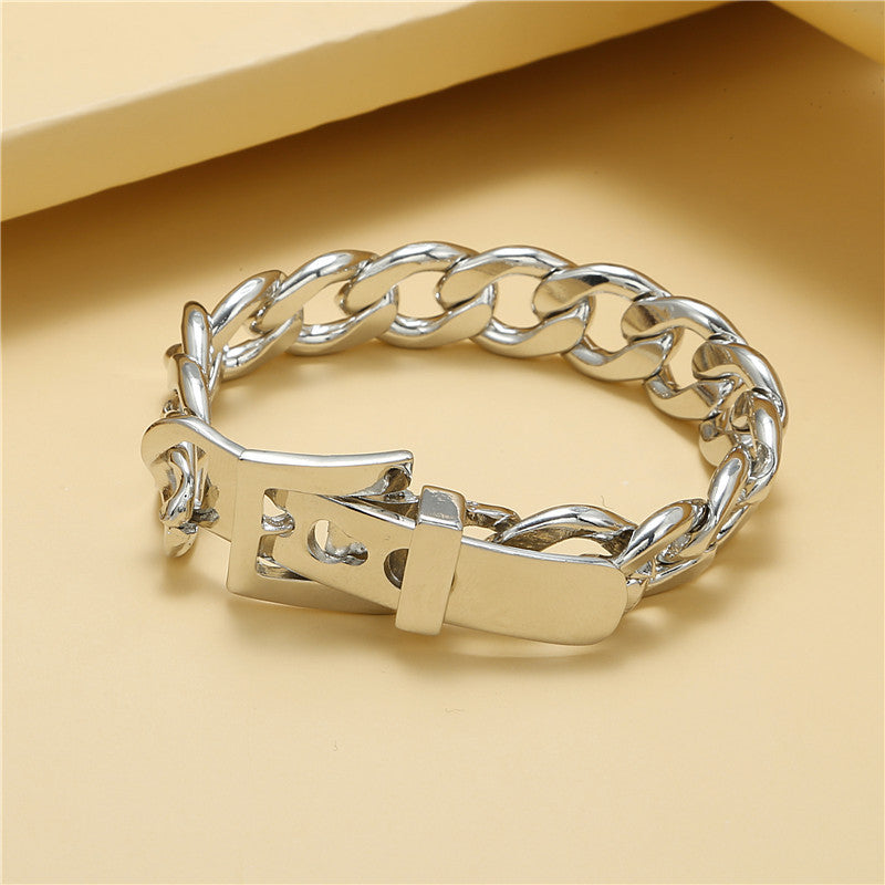 Minimalist Hip-hop Geometric Round Metal Handmade Cuban Link Chain Bracelet for Unisex