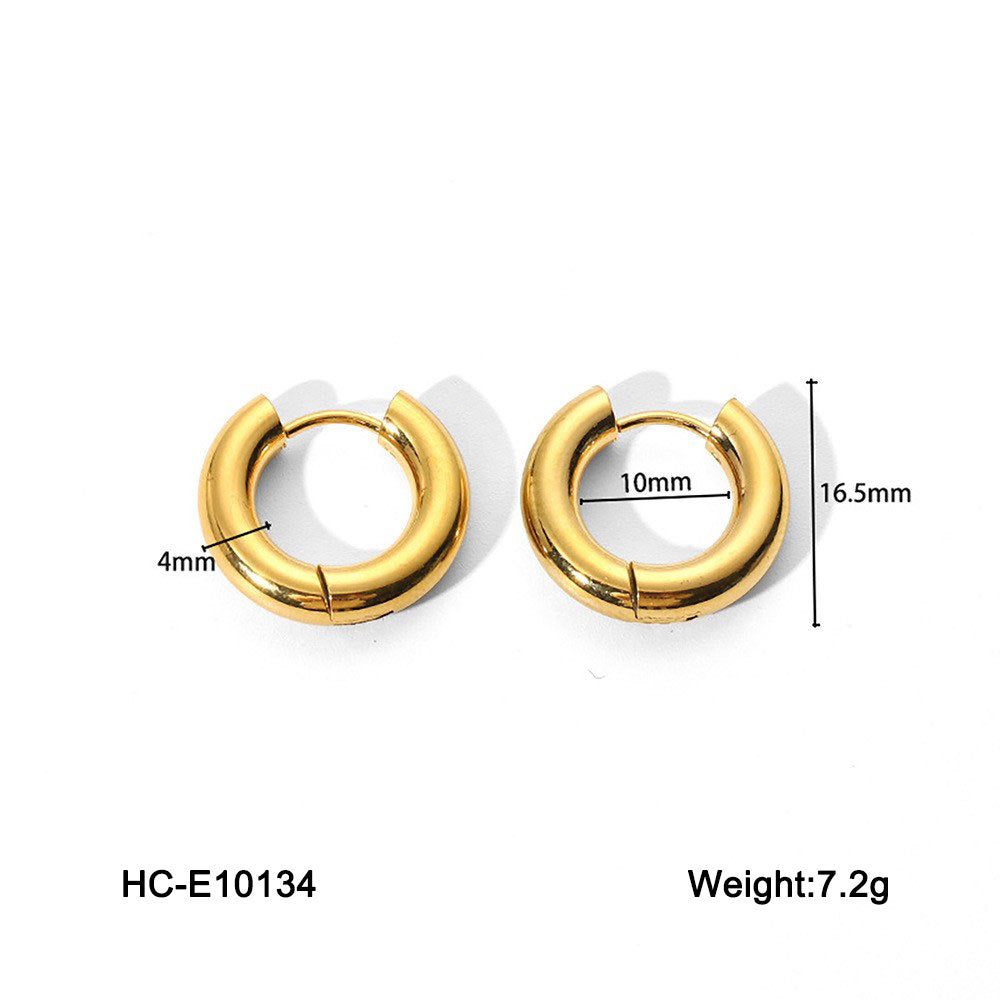 INS-Inspired Geometric Hoop Earrings in Titanium Steel with 18K Gold Plating for Women