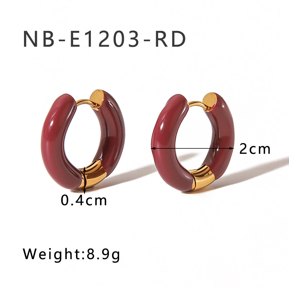 Orecchini a Cerchio Geometrici Minimalisti in Acciaio Inox con Placcatura in Oro 18K e Finitura Smaltata da Donna