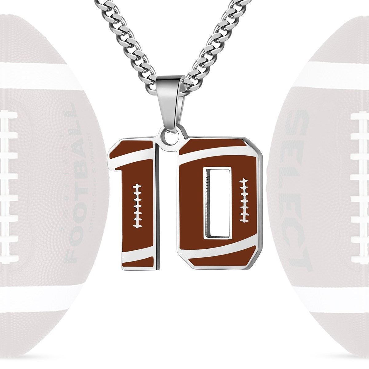 Motivational Football Number Pendant Necklace for Men in Stainless Steel with Polished Finish and Letter/Number Design