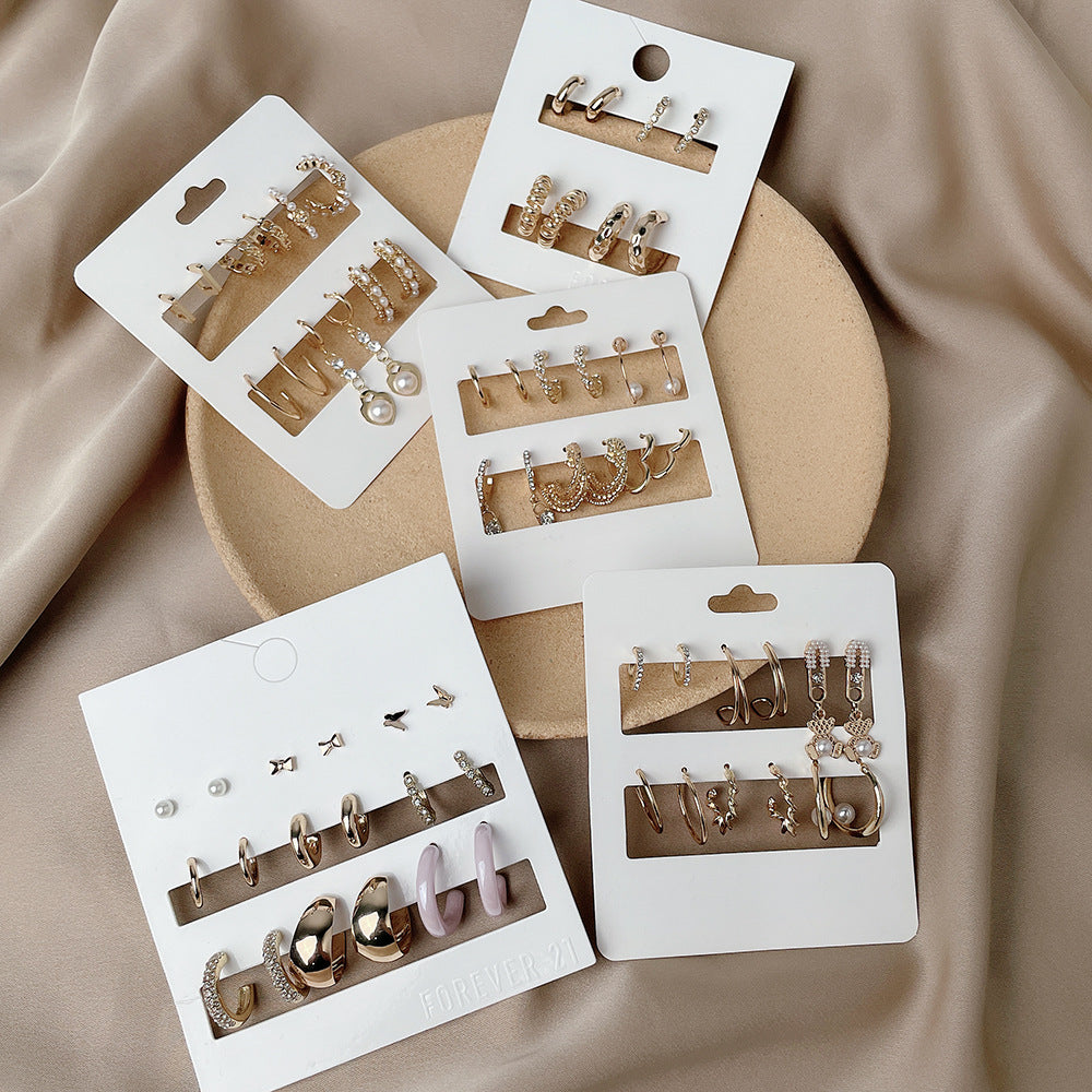 Vintage Sweet Round Heart Alloy Plated Pearl Hoop Earrings for Women