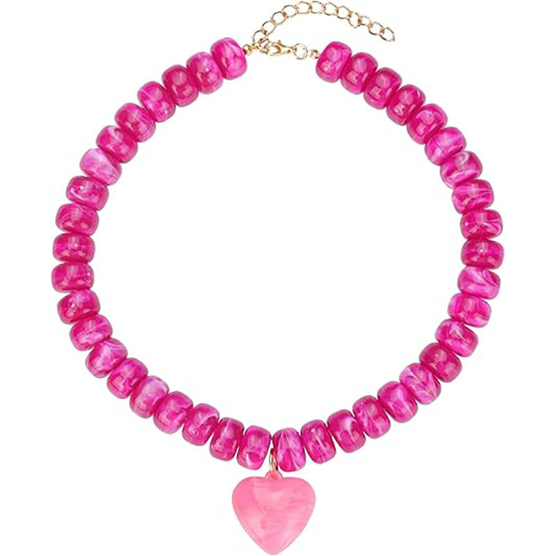 Casual Minimalist Heart Geometric Acrylic Pendant Resin Beaded Necklace for Women