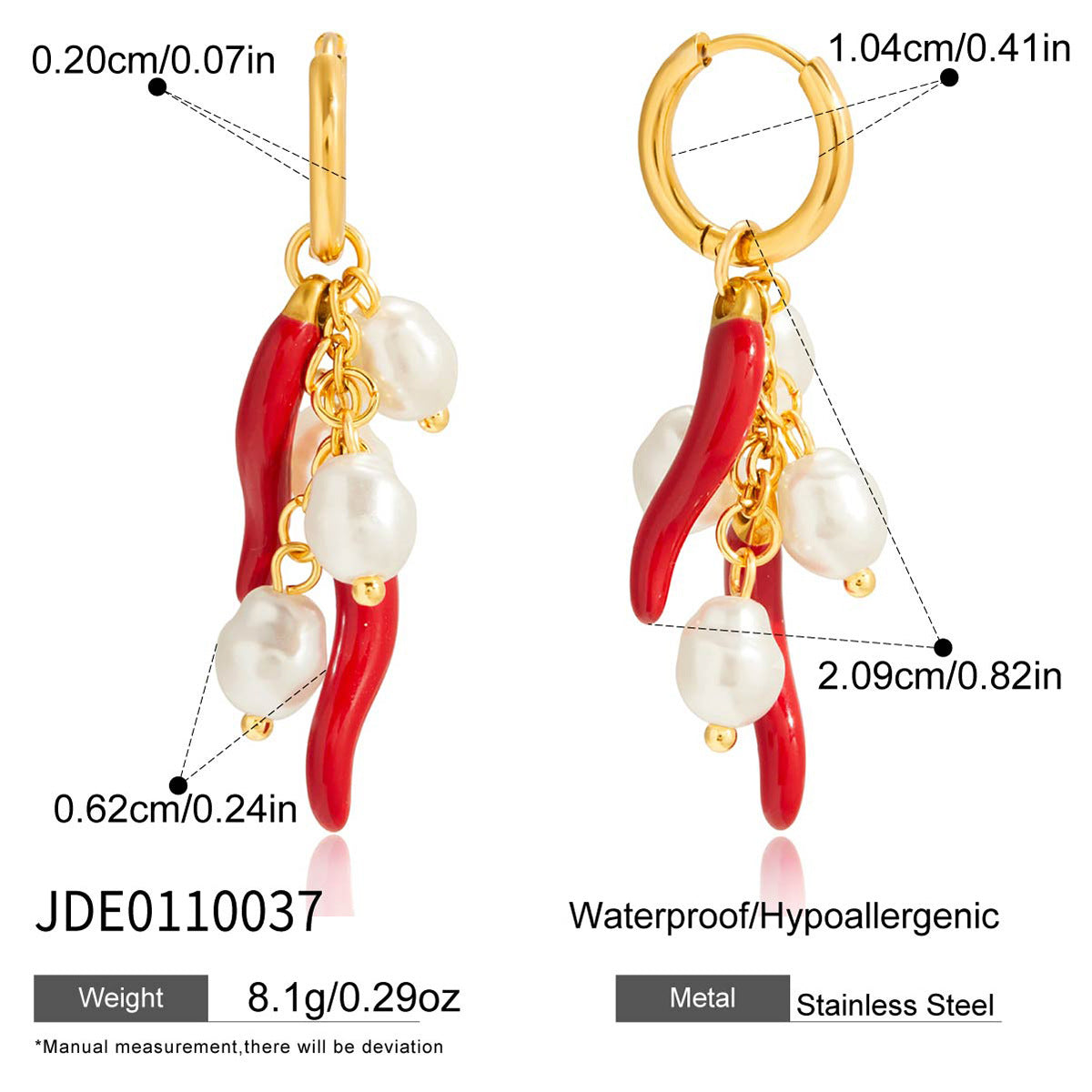 Orecchini da donna geometrici minimalisti in acciaio inossidabile con finitura placcata e dettagli in perle