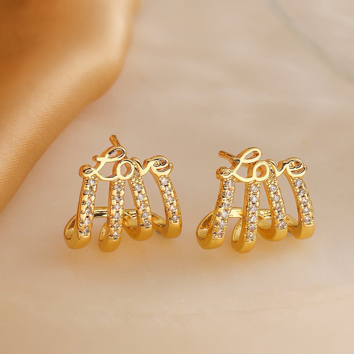Geometric Shape Copper Earrings with Real Gold Plating and Zircon Inlay for Women