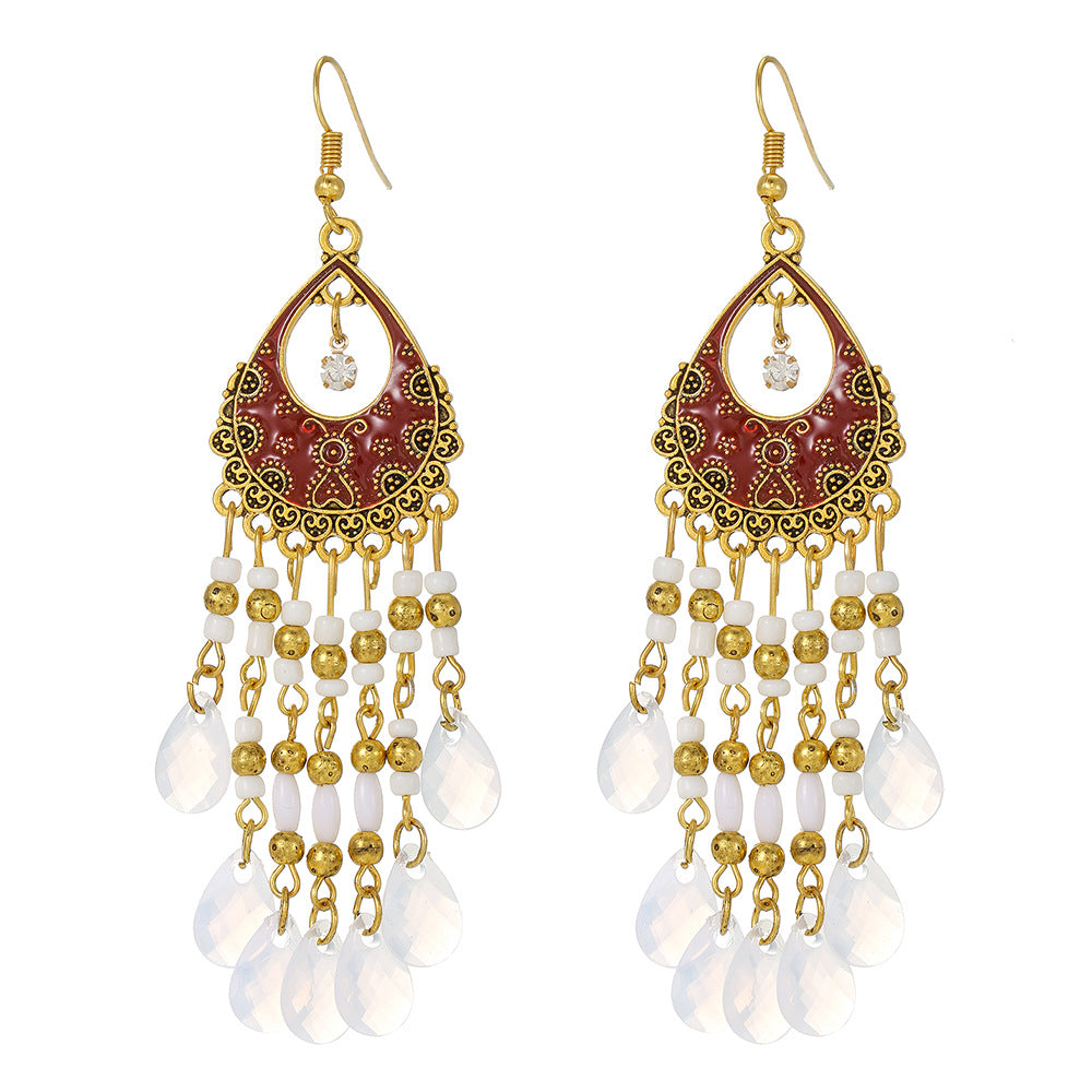 Bohemian Vintage Ethnic Geometric Teardrop Drip Oil Zinc Alloy Earrings for Women