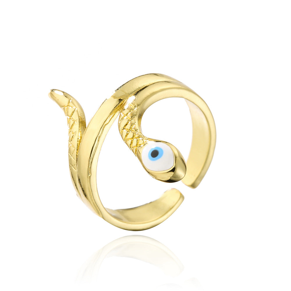Simpatico anello aperto a serpente geometrico placcato in oro 18 carati con smalto di rame, gioielli di moda da donna
