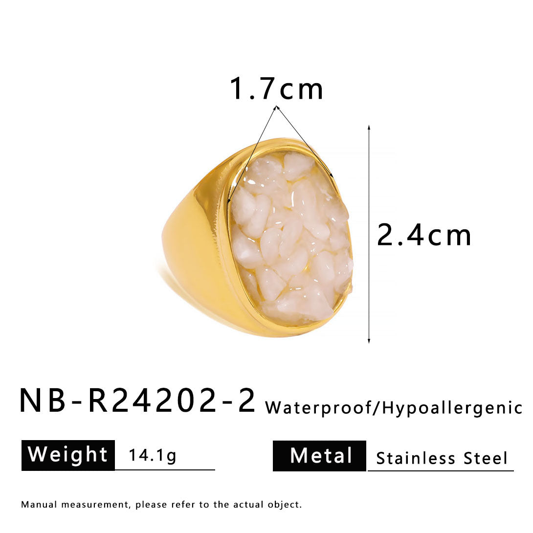 Anello Minimalista in Acciaio al Titanio con Intarsio in Pietra Naturale, Design a U e Geometrico, Finitura Galvanizzata per Uomo e Donna