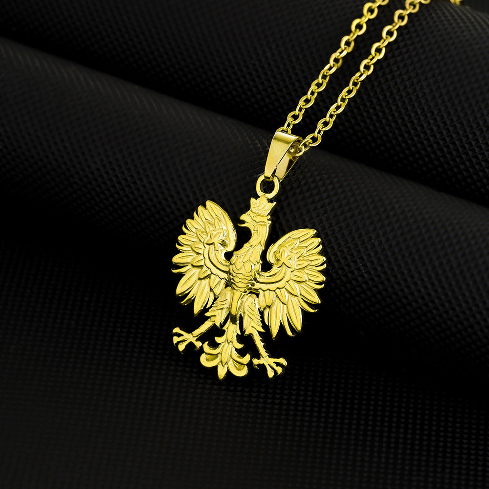 Collana pendente aquila minimalista in acciaio al titanio con finitura placcata su catena a O, unisex