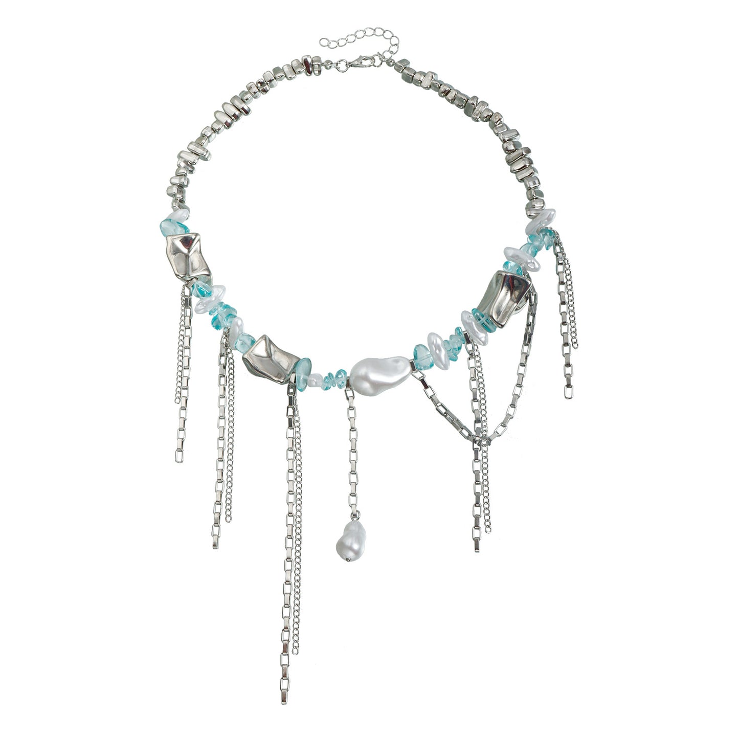 Fashion Streetwear Geometric Alloy Plated Beaded Spliced Choker Necklace for Women