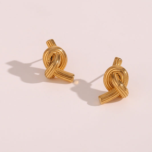 Pendientes de botón de acero inoxidable geométricos a la moda con diseño de nudo de alambre texturizado para mujer