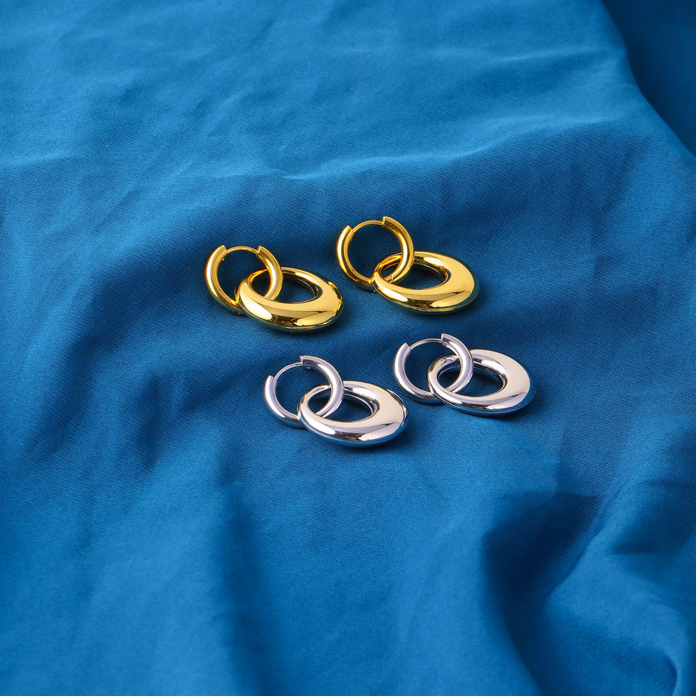 Fashionable Minimalist Geometric Stainless Steel Earrings for Women with 18K Gold Plating and Waterdrop Accent