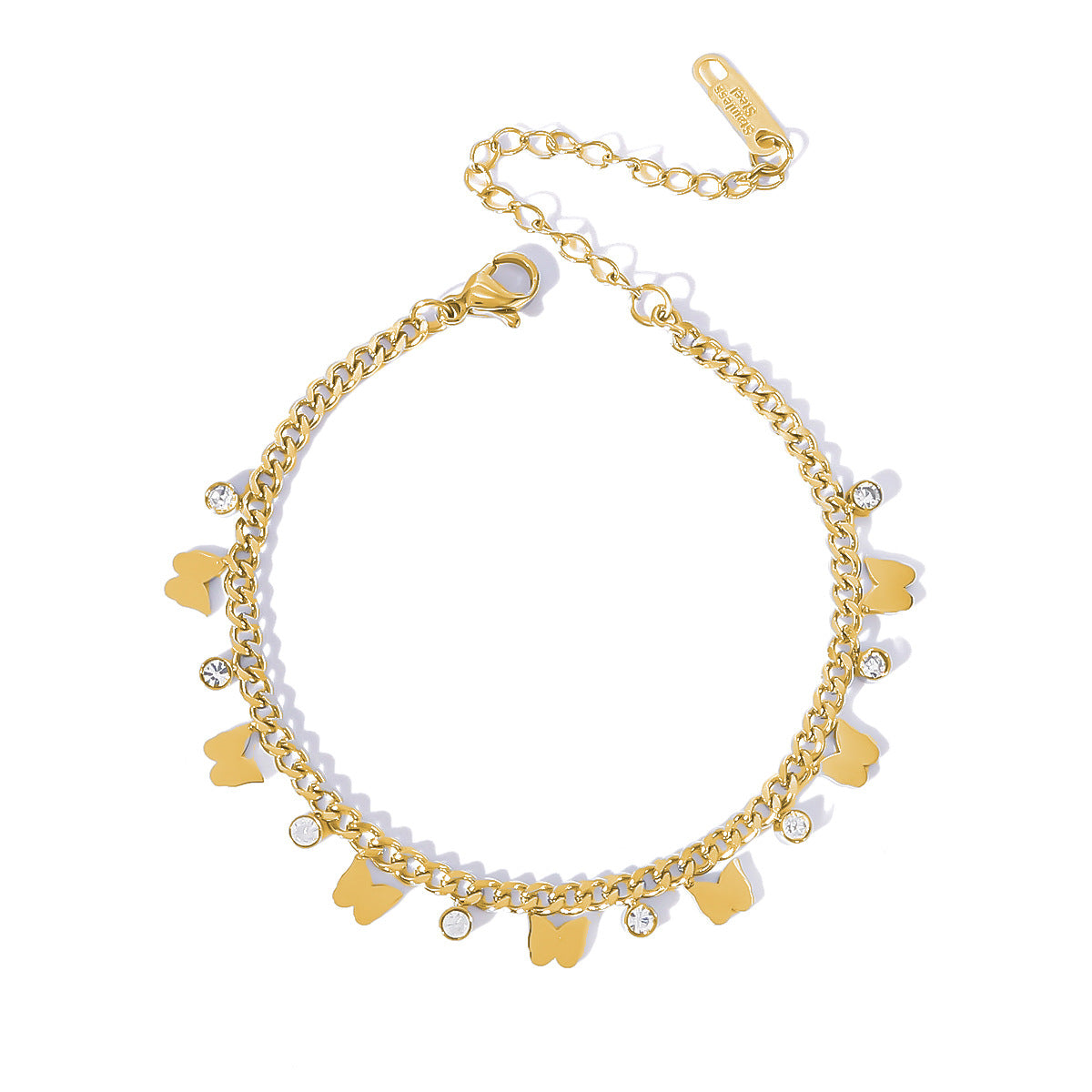 Minimalist French-Style Round Geometric Titanium Steel Bracelet with Rhinestone Inlay and Polished Finish for Women