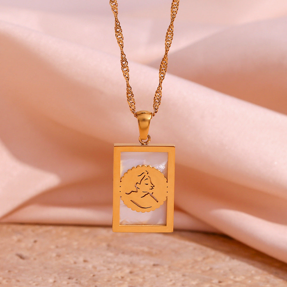 Collana Pendente da Donna a Guscio Geometrico Minimalista in Acciaio Inossidabile con Placcatura in Oro 18K