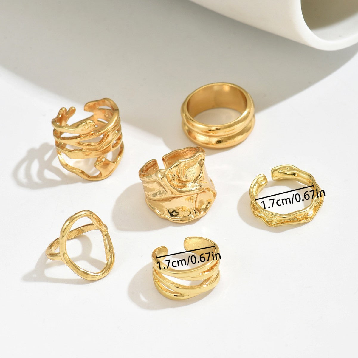Juego de anillos abiertos geométricos minimalistas para mujer, anillos de moda de aleación de zinc chapados con patrones circulares y de puntos irregulares