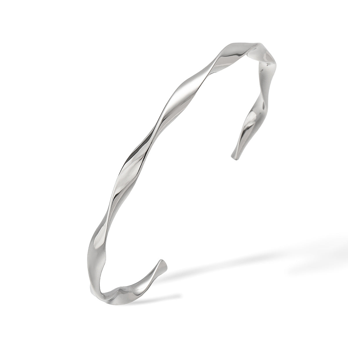 Braccialetto rigido da donna "Minimalist Luxe" a forma di onda, aperto, in acciaio inossidabile con placcatura in oro 18 carati