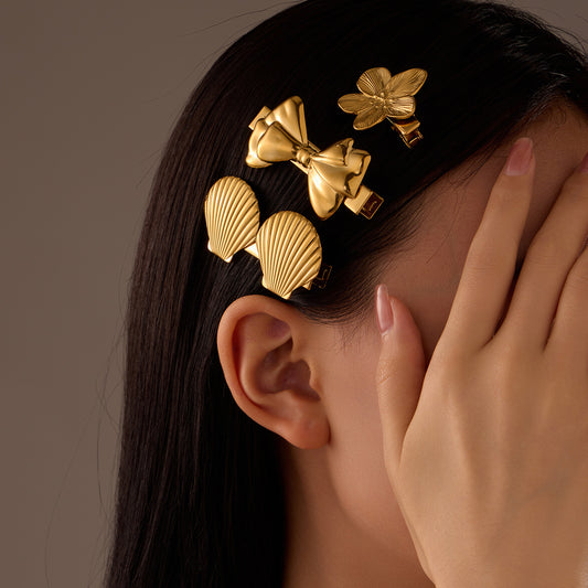 Fashionable Butterfly Bow and Scallop Shell Shaped Hair Clip for Women in Stainless Steel with Plating Finish