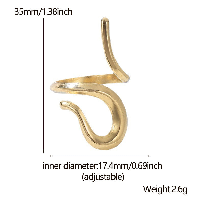 Anello a serpente irregolare geometrico regolabile in acciaio inossidabile per indice con finitura placcata