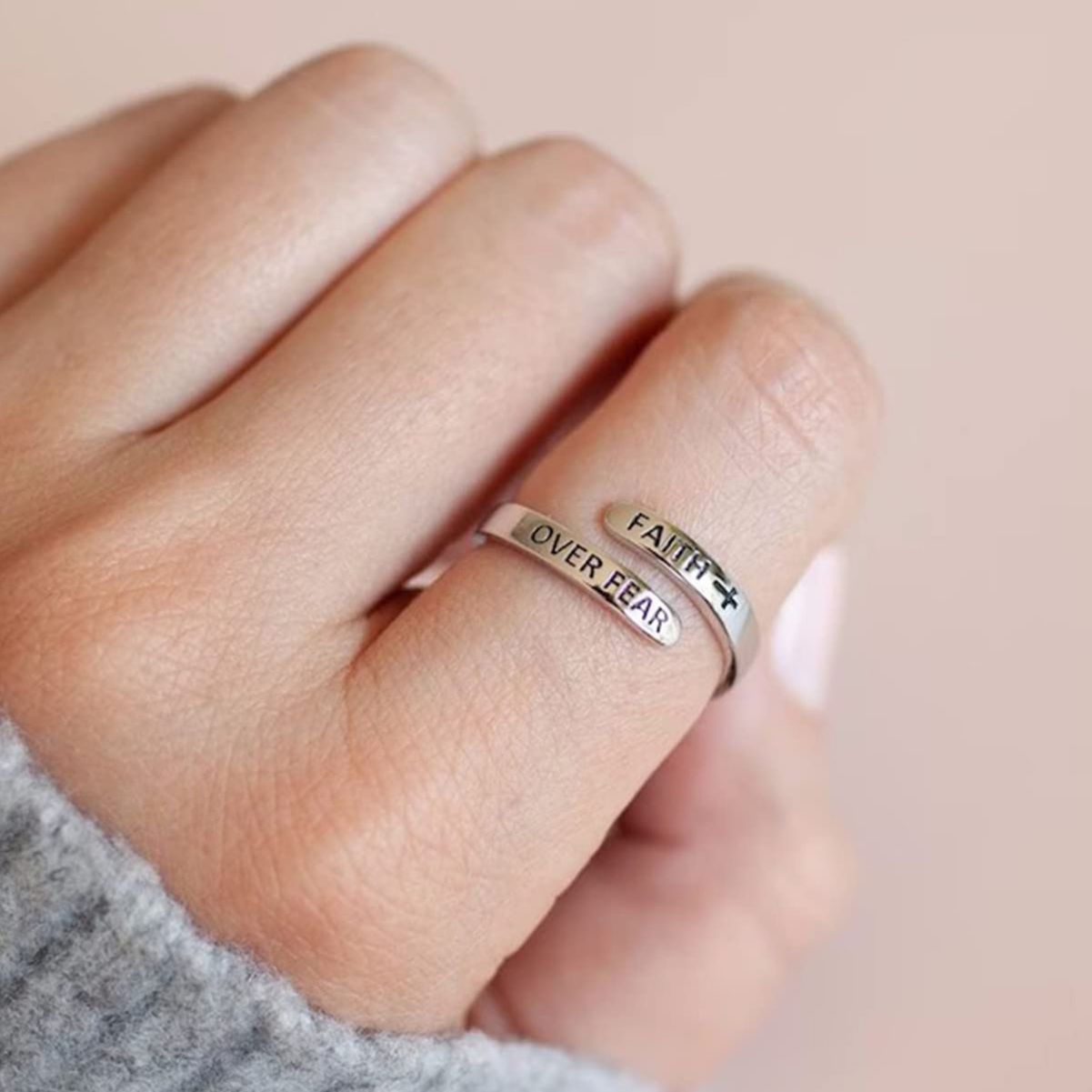Minimalist Vintage Luxury Alloy Plated Cross Letter Open Ring Unisex Adjustable