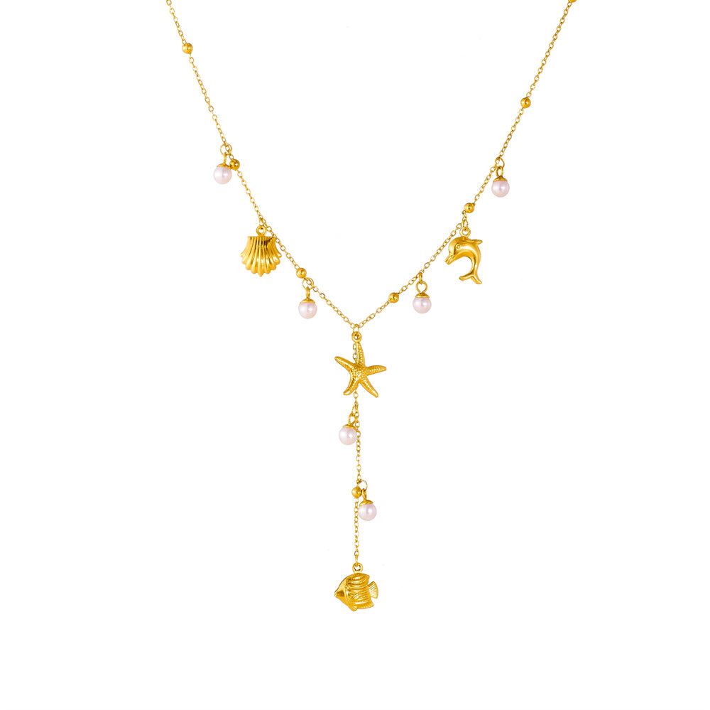 Minimalist Sweet Butterfly Star Stainless Steel Plated Y-Chain Necklace for Women