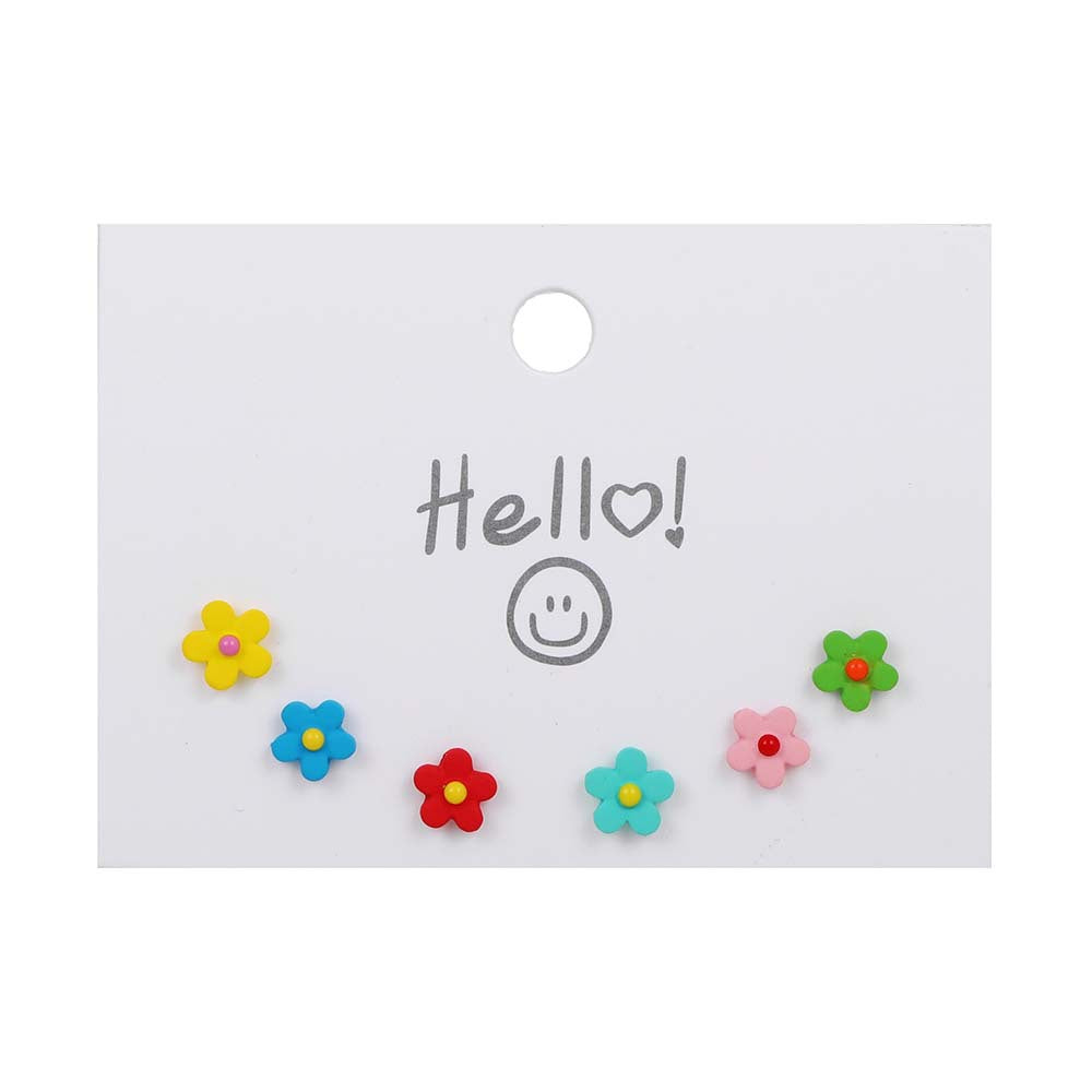 Sweet Color Block Drip Oil Sterling Silver Bear Heart Geometric Stud Earrings for Women