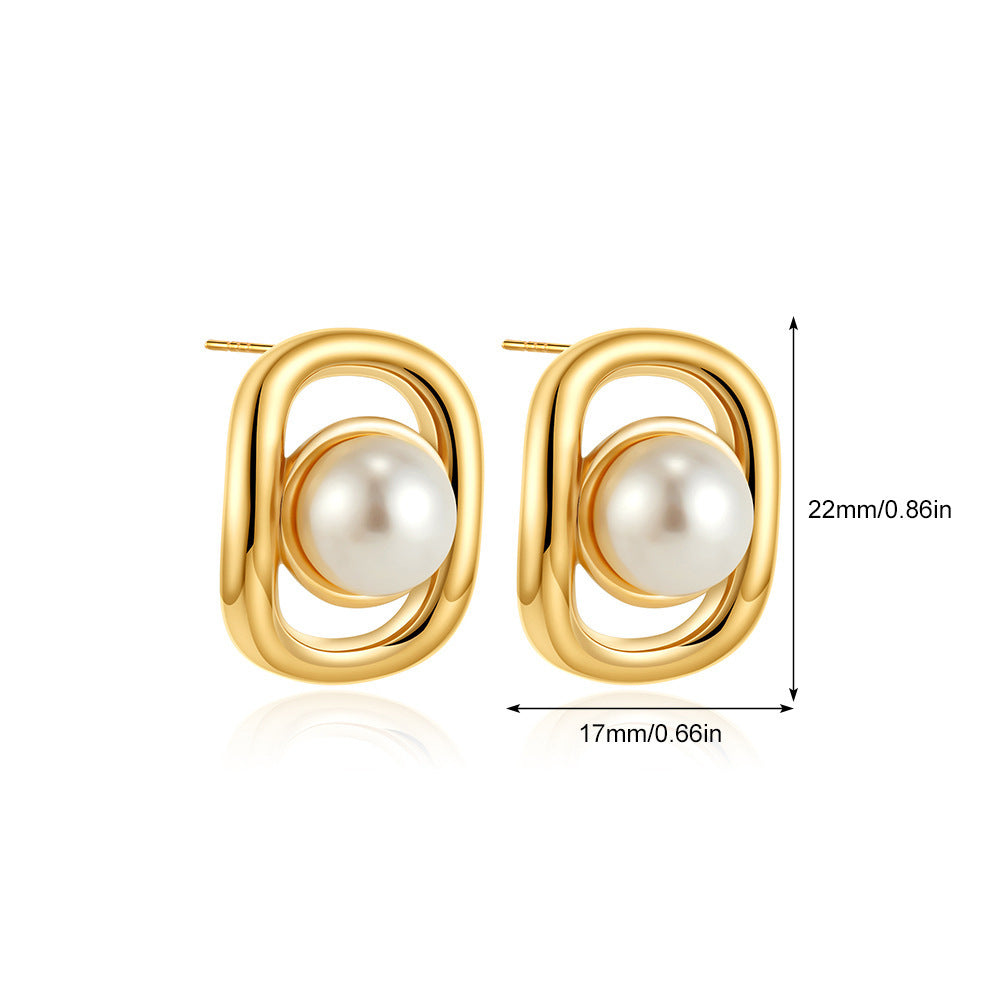 Orecchini a Cerchio Geometrici Minimalisti in Metallo con Intarsio di Perle, da Donna, Gioielli alla Moda per Tutti i Giorni