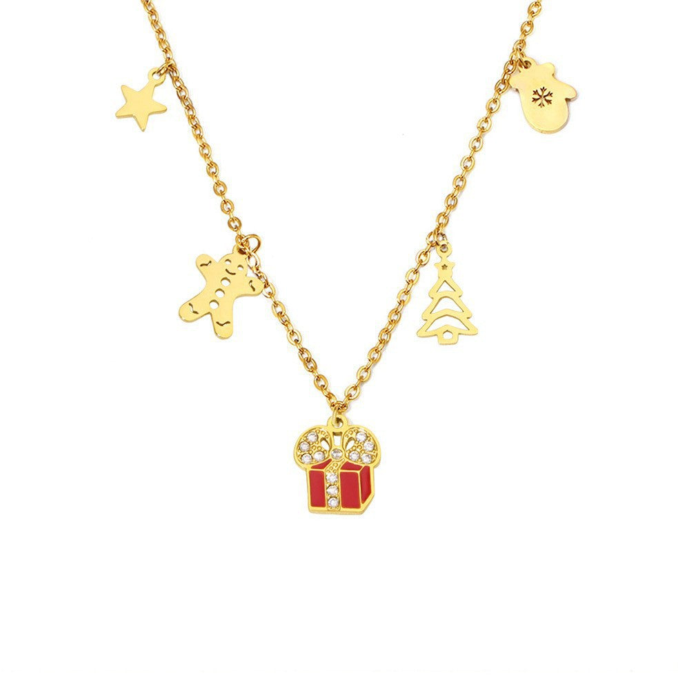 Collana con pendente di lusso con ruota panoramica geometrica in acciaio inossidabile placcato oro 18 carati e smalto colorato da donna