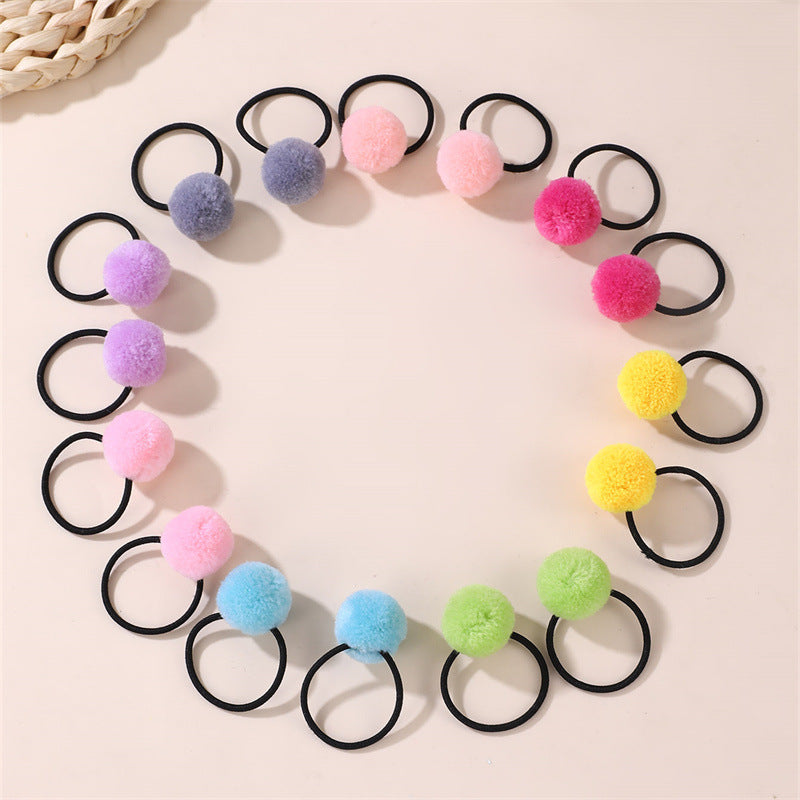 Elastico per capelli con personaggio dei cartoni animati, pon-pon in peluche e colori pastello macaron per bambini
