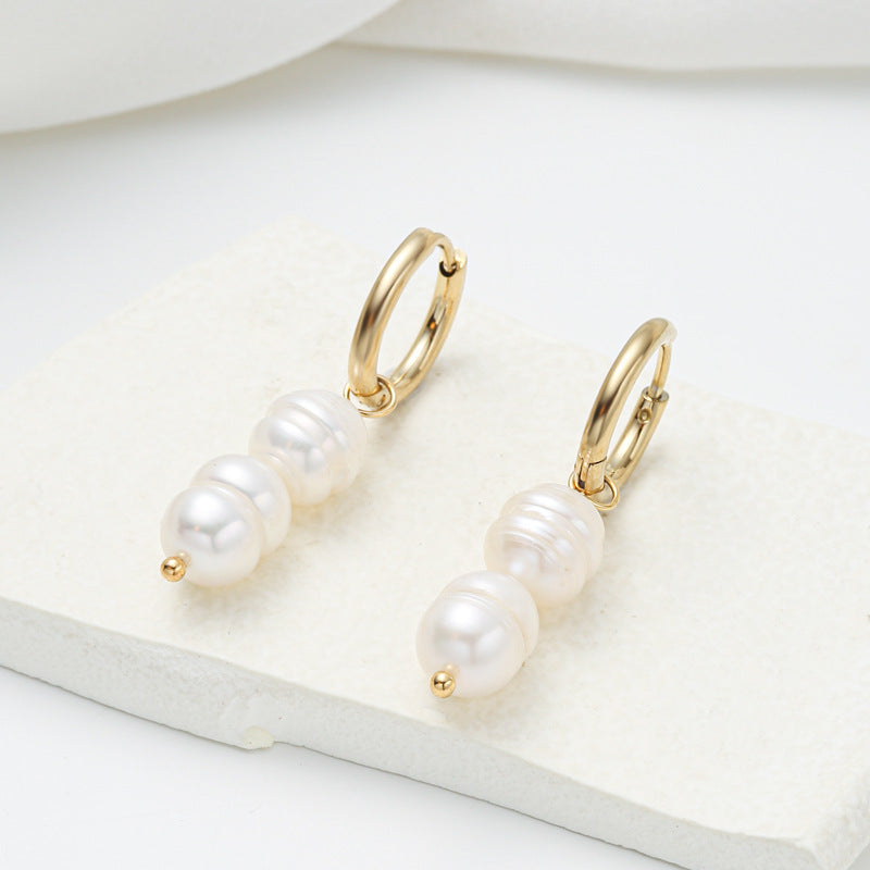 Pendientes minimalistas de aleación con forma de lágrima e incrustaciones de perlas para mujer