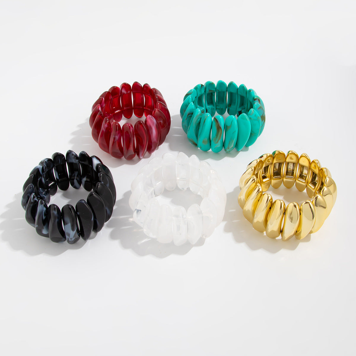 Minimalist Gradient Geometric Oval Resin Elastic Bracelet