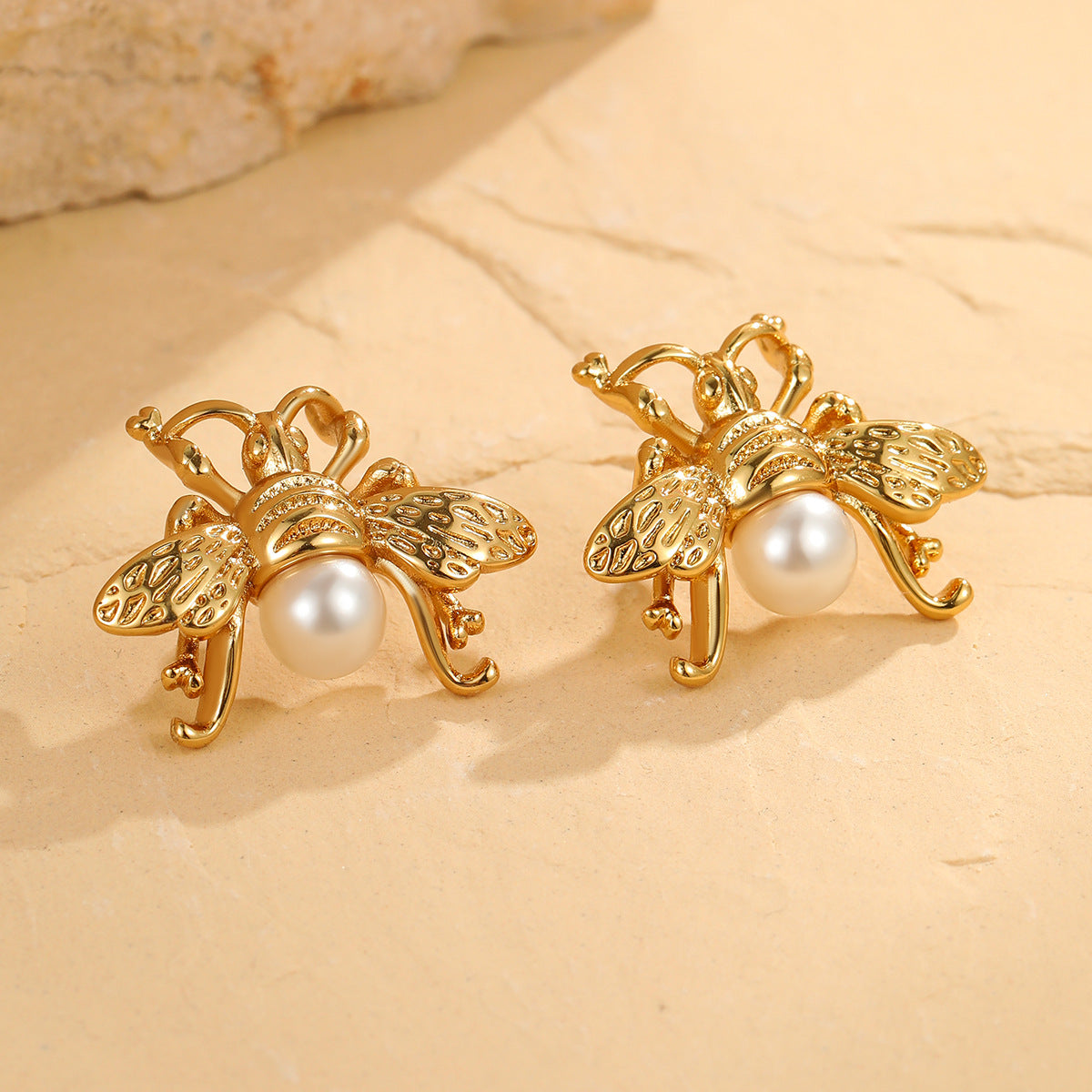 Vintage-Inspired Stainless Steel Bee and Geometric Earrings with 18K Gold Plating for Women