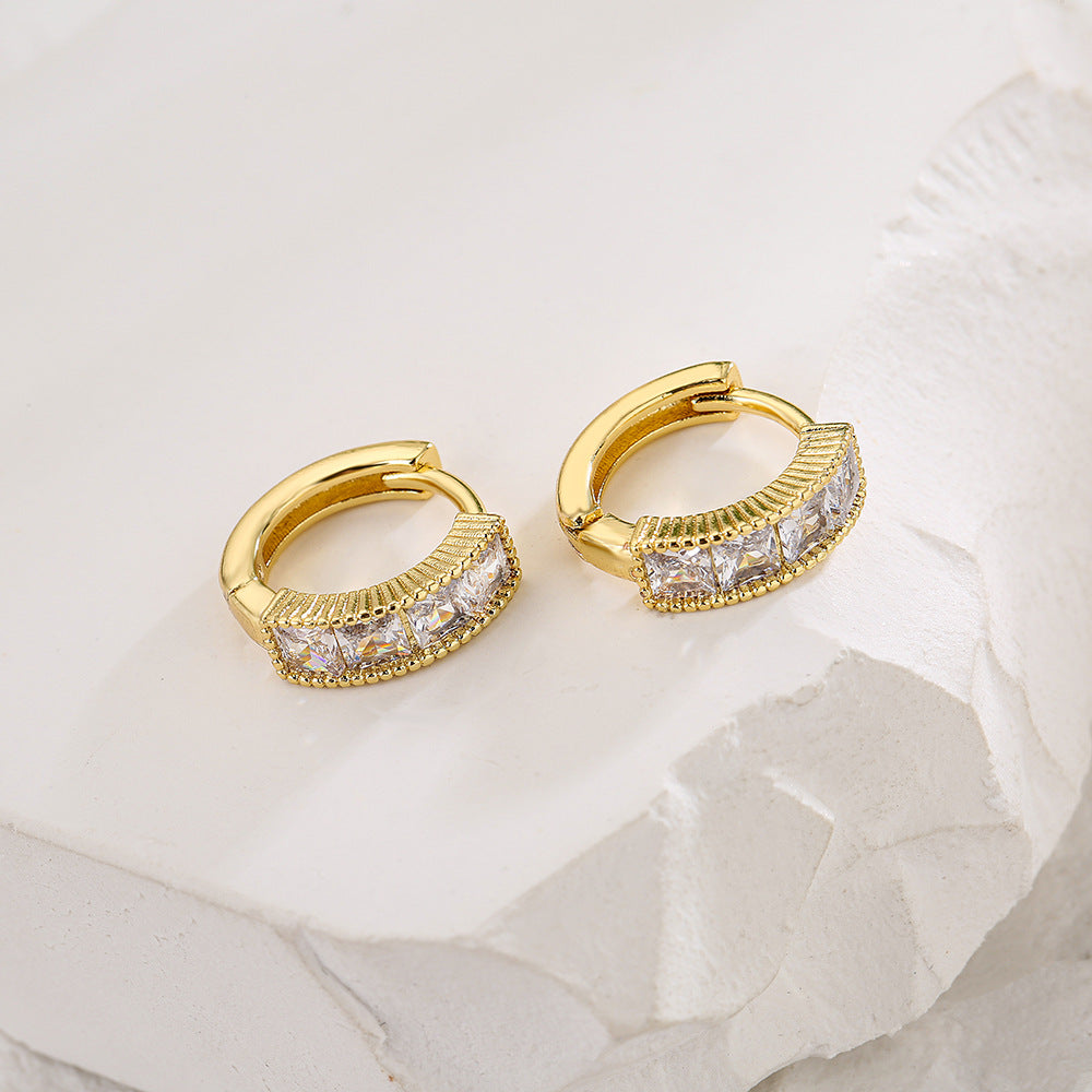 Minimalist Geometric Copper Earrings with Gold Plating and Micro-Paved Zirconia for Women